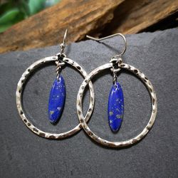 Boucles d'oreilles vintage en argent 925 plaqué argent géométrique Boucles d'oreilles en Lapis Lazuli naturel Olive - Newchic - Modalova