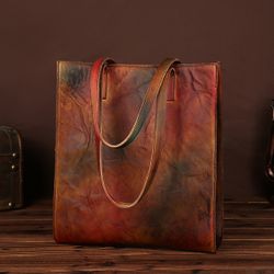 Sac à Main Vintage Fait à la Main en Cuir Véritable avec Grande Capacité Sac à Provisions Cabas Couleur Brush - Newchic - Modalova