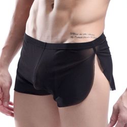 Boxer Sexy Semi-transparant Fendu Avec Couleur Unie Sous-vêtement Respirant Pour Domicile - Newchic - Modalova