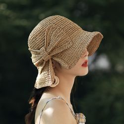 Pliable Bowknot décoration décontracté respirant petit bord crème solaire chapeau de soleil chapeau de paille boucle chapeau - Newchic - Modalova