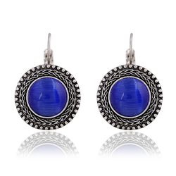 Ethnique Opale Dangle Boucles d'oreilles sculptées Vintage tibétain argent boucles d'oreilles en cristal de Bohème pour les s - Newchic - Modalova