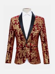 Mens or floral paillettes robe costume scène mariage banqut night club tenue décontractée blazer - Newchic - Modalova