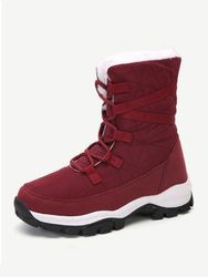 S hiver extérieur coton à lacets doublure chaude bottes mi-mollet plates - Newchic - Modalova