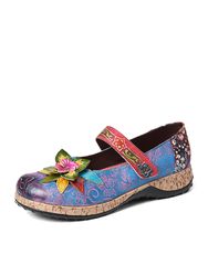 SOCOFY Impression rétro épissage chaussures plates en cuir véritable à boucle en cuir véritable - Newchic - Modalova