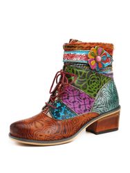 SOCOFY Colorful Bottes courtes plates en cuir véritable avec fleurs à lacets - Newchic - Modalova