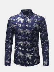Mens chaud estampage base impression chemises casual col montant manches longues chemise slim fit - Newchic - Modalova