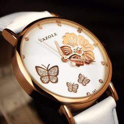 Montre à cadran de fleur de papillon de mode Montre en cuir de s de diamant de diamant - Newchic - Modalova