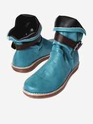 Plus Taille s Rétro Boucle En Cuir Ceinture Bout Rond Bottes Courtes Plates - Newchic - Modalova