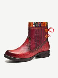 SOCOFY Laine d'épissage en cuir véritable rétro Colorful Couture Soft Bottes courtes plates - Newchic - Modalova