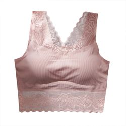 Sous-vêtements en soie sans anneau en acier monobloc poitrine enveloppé dentelle beauté dos sport soutien-gorge de sommeil - Newchic - Modalova