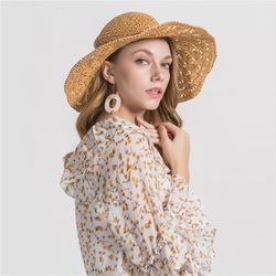 Chapeau de paille avec grand cordon de cuir, couleur unie, grand capuchon de voyage - Newchic - Modalova