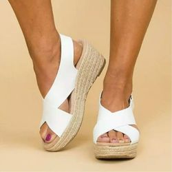 Sandales compensées espadrilles décontractées à boucle à crochet de grande taille - Newchic - Modalova