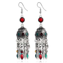 Boucles d'oreilles Ethniques en argent tibétain déclaration strass glands Vintage Chandelier Boucles d'oreilles pour les s - Newchic - Modalova