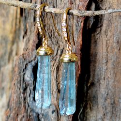 Boucles d'oreilles longues prismatiques topaze bleue vintage boucles d'oreilles en cristal bleu zircon plaqué or 18 carats - Newchic - Modalova