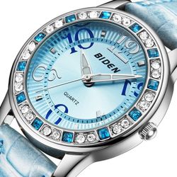 Classic Montre-bracelet en cristal Bracelet en cuir Montre à quartz décontractée - Newchic - Modalova