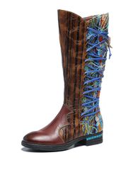 SOCOFY Bottes plates en cuir véritable à motif écorce Soft Bottes mi-mollet - Newchic - Modalova