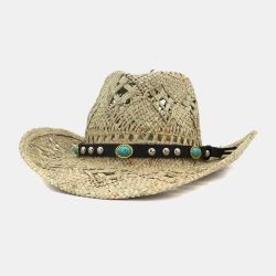 Chapeau de cowboy fait main salé chapeau de paille naturel chapeau de soleil - Newchic - Modalova