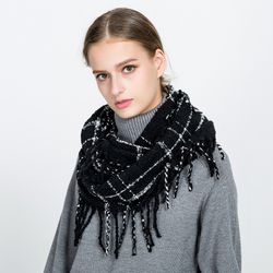 S coton Plaid motif bague foulard avec des glands mode décontracté cou chaud écharpes - Newchic - Modalova