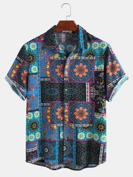 Chemise à manches courtes imprimé bandana patchwork de blocs de couleur ethnique 100% coton - Newchic - Modalova