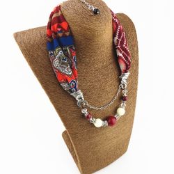 Collier foulard en mousseline de soie imprimé Vintage pendentif gland perlé à la main collier multicouche - Newchic - Modalova