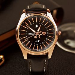 Montre à quartz luxe lumineuse en cuir montre-bracelet business dorée motif étoile lune soleil - Newchic - Modalova