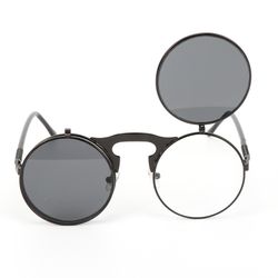 Hommes Femmes Rétro Anti-UV400 Lunettes De Soleil Rétro Steampunk Ronde Miroir Flip Cover Lens Verres - Newchic - Modalova