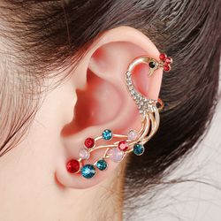 Pc boucles d'oreilles en argent paon ethnique coloré strass oreille manchette cartilage boucles d'oreilles pour les s - Newchic - Modalova