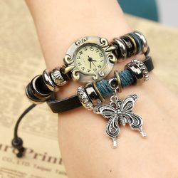 Montre-bracelet en cuir de vache multicouche vintage montre douce grand papillon s montre à quartz - Newchic - Modalova