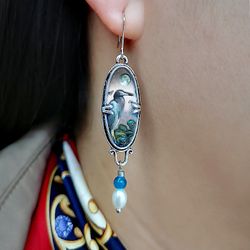 Boucles d'oreilles saphir Vintage oiseau fleur héron bleu perle pendentif boucles d'oreilles s bijoux - Newchic - Modalova