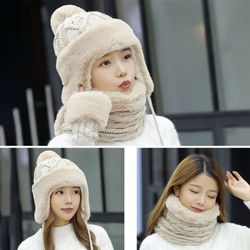 S Hiver Chapeau De Laine Épaississant Earmuffs Chapeau En Plein Air Coupe-Vent Chapeau Écharpe Gants Costume Chaud - Newchic - Modalova