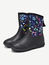 SOCOFY Bottes de pluie plates antidérapantes à imprimé floral en caoutchouc naturel, chaussures de travail de jardin - Newchic - Modalova