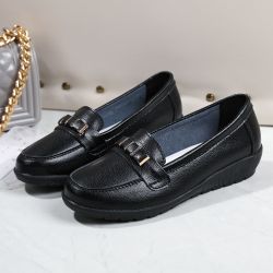 S Soft Mocassins à talons compensés en cuir de couleur unie de grande taille - Newchic - Modalova