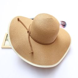 Chapeau D'été Paille Pliable Couleur Unie Style Panama Chapeau De Plage Décontracté Pour Voyage - Newchic - Modalova