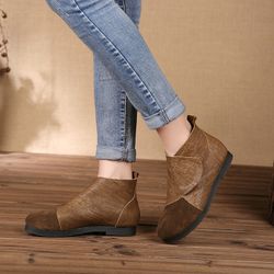 Bottes plates en cuir véritable avec boucle de crochets en cuir véritable souple - Newchic - Modalova
