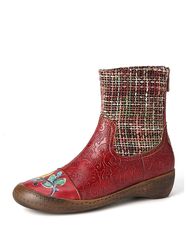 SOCOFY Bottes courtes plates en cuir véritable gaufré en laine à carreaux - Newchic - Modalova