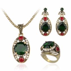 Ensemble de bijoux de luxe pendentif pierres précieuses vertes strass bague colliers boucles d'oreilles bijoux ethniques pour les s - Newchic - Modalova