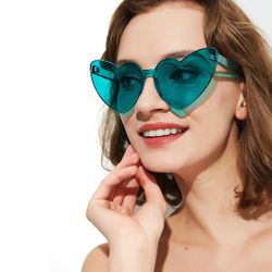 Siamois morceau lunettes de coeur de pêche sans cadre femelle rétro amour grenouille en forme de coeur miroir - Newchic - Modalova