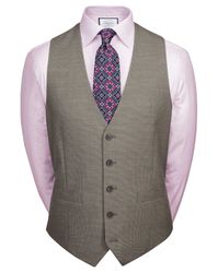 Natural Puppytooth Slim Fit Panama Business Suit Wool Waistcoat Size w46 by - Charles Tyrwhitt - Modalova