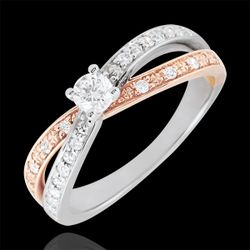 Bague Solitaire Saturne Duo double diamant 0.15 carat - or blanc et or rose 9 carats - Edenly - Edenly - Modalova