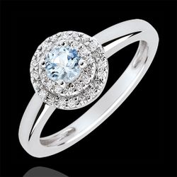 Bague de Fiançailles Destinée - Double halo - aigue-marine 0.23 carat et diamants - or blanc 18 carats - Edenly - Edenly - Modalova