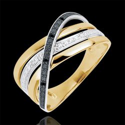 Bague Saturne Quadri - diamants noirs et blancs - or blanc et or jaune 9 carats - Edenly - Edenly - Modalova