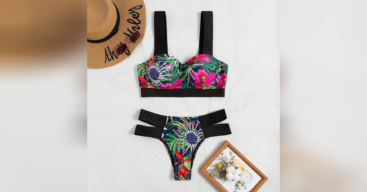 Bikini à imprimé tropical push up taille haute Modalova