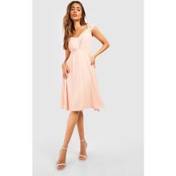 Robe Patineuse Midi En Mousseline De Soie À Manches En Dentelle Festonnée - /Coquille D'Œuf - 40, /Coquille D'Œuf - boohoo - Modalova