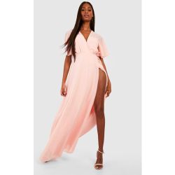 Robe Maxi En Mousseline De Soie À Manches Ange - /Coquille D'Œuf - 36, /Coquille D'Œuf - boohoo - Modalova