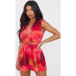 Combishort plissé imprimé ondulé à décolleté plongeant et épaulettes - PrettyLittleThing - Modalova