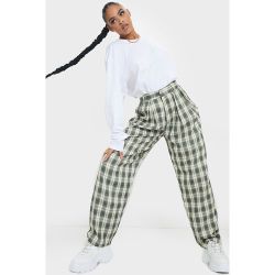 Pantalon carotte ample en maille tissée kaki à carreaux taille haute - PrettyLittleThing - Modalova