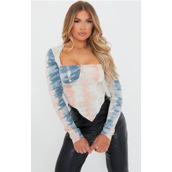 Crop top style corset tie & dye en maille tissée à manche longes détail buste - PrettyLittleThing - Modalova