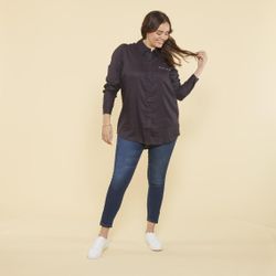 Promo : Chemise asymétrique manches longues broderie dos grandes tailles - Gris - 3 SUISSES - Modalova
