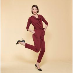 Promo : Combinaison manches 3/4 taille élastique dos en V - Rouge Grenat - 3 SUISSES - Modalova