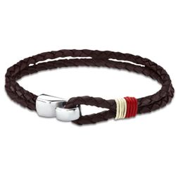 Bracelet Lotus Style - Bracelet Urban Man Cuir Tressé Double Marron Crochet En Acier - LS1813-2-5 - Modalova